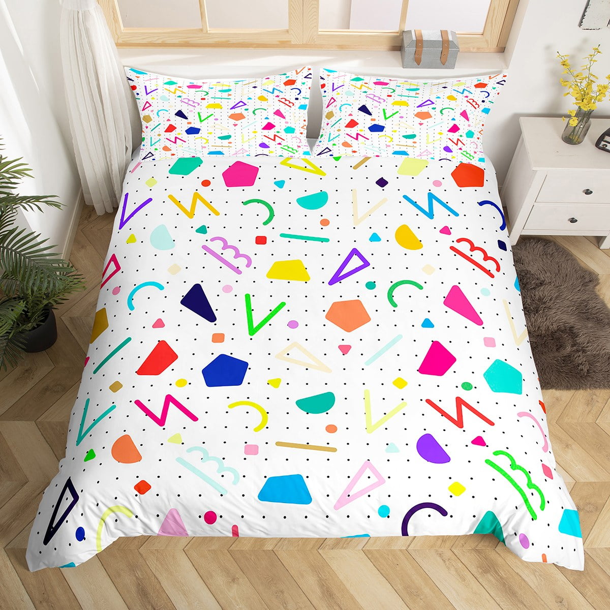80s Bedding Set Memphis Pattern Old Fashion Comforter Cover,Vintage 90s Memphis Style Duvet