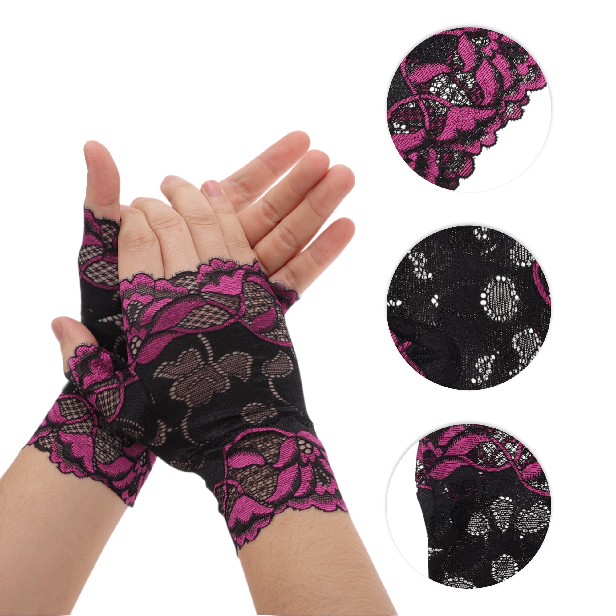 Unique Bargains Anti-slip Lace Manicure Gloves 1 Pair Rose Red