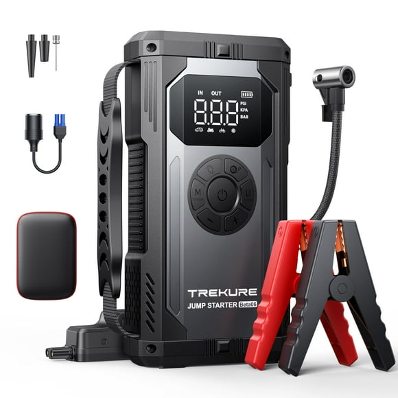 Arrancador de batería de coche portátil con compresor de aire, TREKURE 150PSI 4000A arrancador de batería de coche (todo gas/diésel de 10 L), caja de arranque de 12 V arrancador de batería de coche po