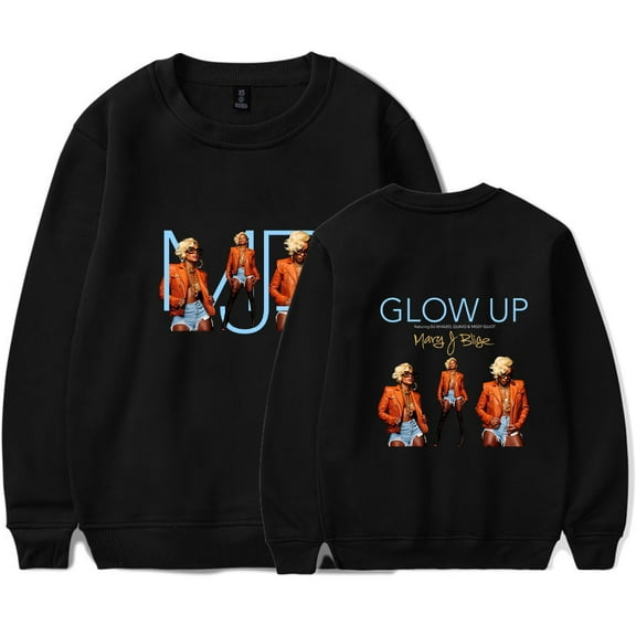 Mary J. Blige Merch Glow Up Print Crewneck Sweatshirt Unisex Fashion Long Sleeve Top
