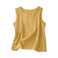 thumbnail image 2 of Women Cotton Linen Tank Tops Linen Clothing For Women Flowy Plain Gauzy Tees Lightweight Gauze Crewneck Camisole Dressy Tanks Boho Peasant Gauze Blouses Linen Tops For Women Gauze Shirts Yellow M, 2 of 7