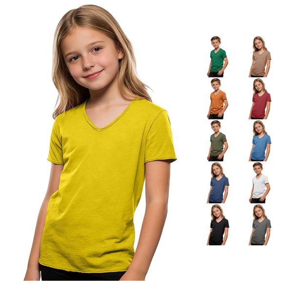 YMNXA Toddler Kids Boys T-Shirts Short Sleeve V Neck Solid Color Summer Comfortable Breathable Fashion Tee Top For Casual Daily Wear,Yellow,11-12 Years
