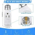 thumbnail image 5 of SHUWND 2 PACKS E26 Light Socket to Plug Adapter, Heat-Resistant 2/3 Prong Light Socket Outlet Light Socket Adapter for Garage Porch, White, 5 of 8