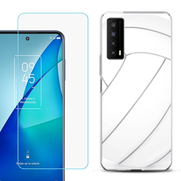 Slim-Fit Gel TPU Phone Case for TCL Stylus 5G, with Tempered Glass Screen Protector, by OneToughShield ® - Volleyball