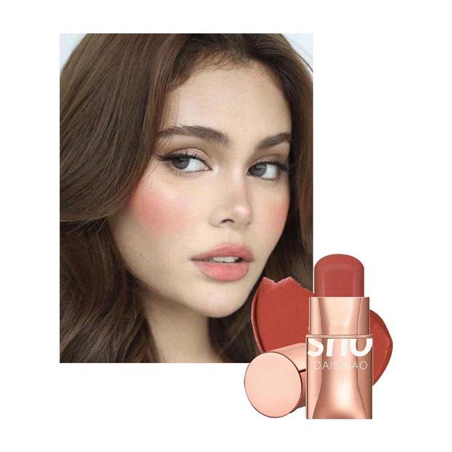 Lip & Cheek Dual-Purpose Blush Stick, Matte Silky Texture, High Color Payoff & Coverage, Portable Rotating Design, Gentle & Non-Irritating
