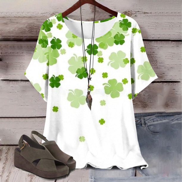 Puntoco Liquidación de blusas cortas para mujer, blusa de manga corta con estampado de moda para mujer, camiseta de cuello redondo