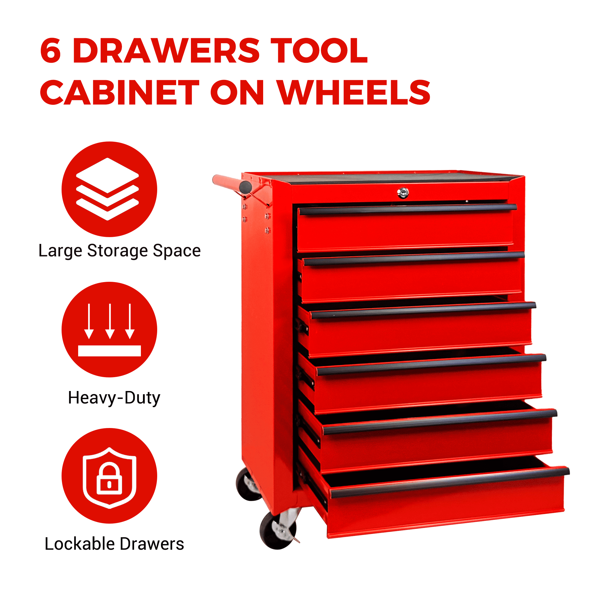 6 Drawer Tool Chest Cabinet with Ball Bearing Drawer Slides,20"W Rolling Metal Tool Chest with 6 Drawers,Steel Tool Storage Box Organizer,Red