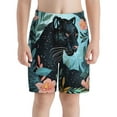 thumbnail image 2 of Cauagu Black Panther Floral Illustration Print Swim Trunks for Men,Youth Boys Swim Shorts Compression Liner Beach Shorts Boys' Swimming Shorts 7-20 Years Bathing Suit-Small, 2 of 7