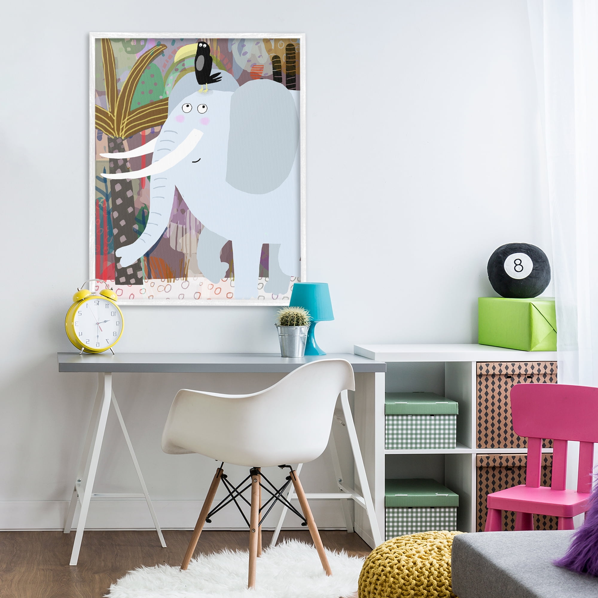 Elephant & Toucan in Jungle White Framed Giclee Art, design by Carla Daly