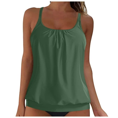 adviicd Swimsuit for Women High Waisted Modest Bathing Suit Plus Size Tank Top with Boyshorts Womens Tankini Tops with Bra Support (Green 5XL)