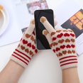 thumbnail image 5 of Otqutp Women's Cold Weather Mittens Gloves Warm Stretch Knitted Gloves Mittens Winter Keep Warm Knitting Heart Printing Golves Students Outdoor Riding Hiking Mittens(Beige,One Size), 5 of 7