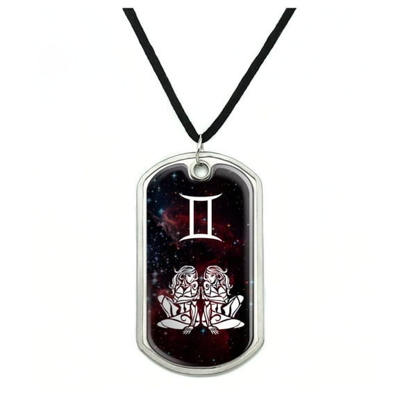 Gemini Twins Zodiac Sign Horoscope in Space Military Dog Tag Pendant Necklace with Cord