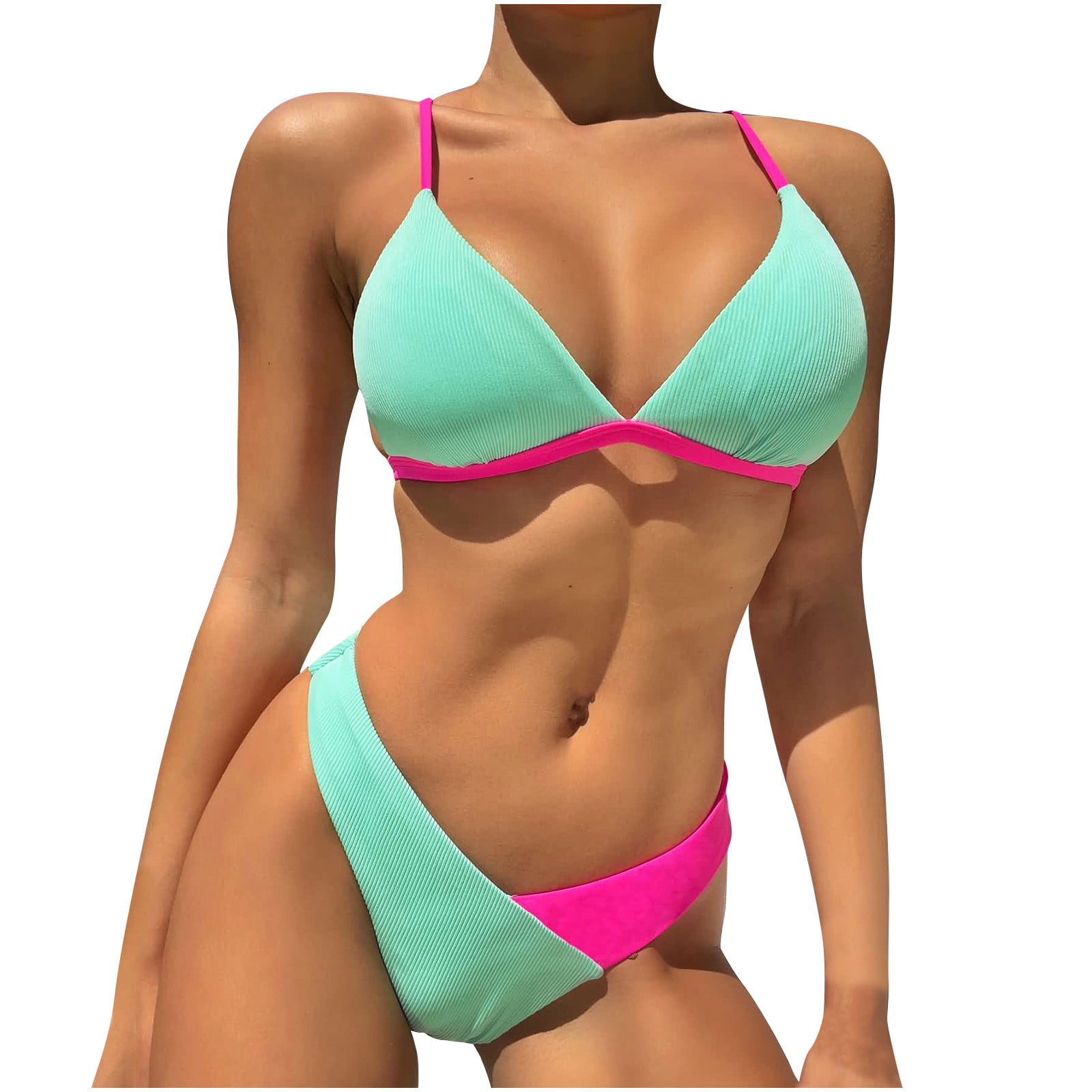 TopLLC Women s Two Piece Swimsuit Casual Fashion Women Solid Swimwear Bikini Split Swimsuit Set High Waisted Tummy Control Tankini Swimsuits for Women Bikini Sets Walmart
