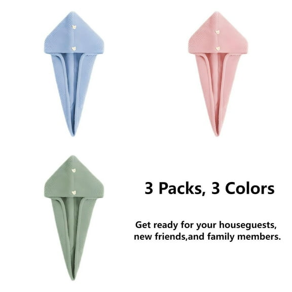 ShadeMart 3-Pack Double-Layer Microfiber Hair Towel - Super Absorbent Fast-Drying