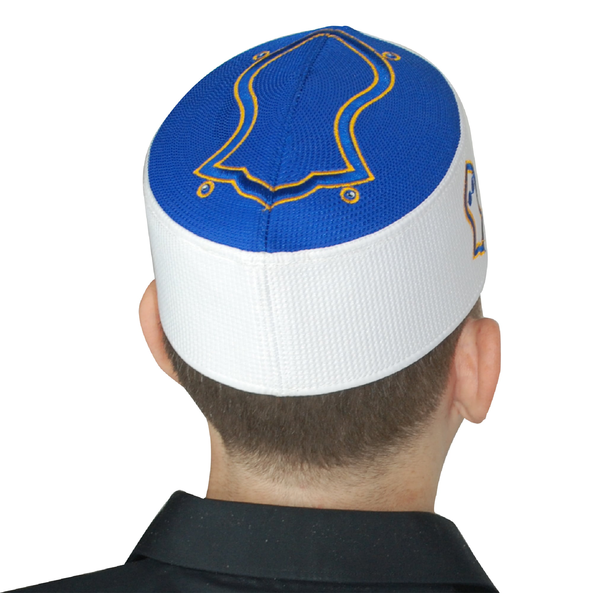 Men's Islamic Kufi Topi White/Gold/Green Rigid Muslim Salah 22 Inches Length 
