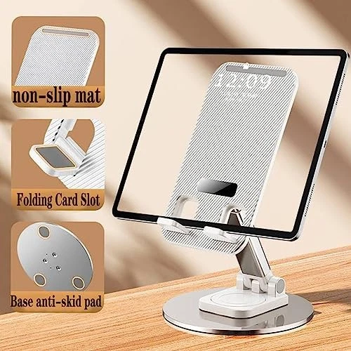 RHEA- Foldable Phone Stand For Desk -Portable 360 Degree Rotation Height White