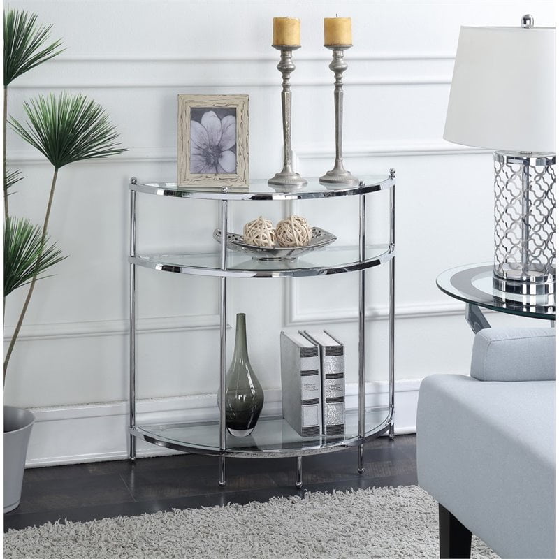 No Tools Royal Crest Entryway Table, Half Round Glass Entryway Table
