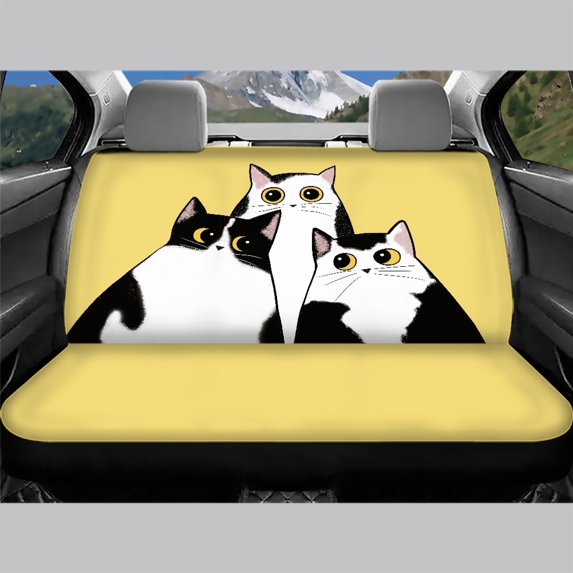 Chririnla Car Back Seat Covers for Auto Interior Automotive, Three Black White Cats 2 Pack Car Rear Seat Protectors Protects Against Dog Hair Easy to Install