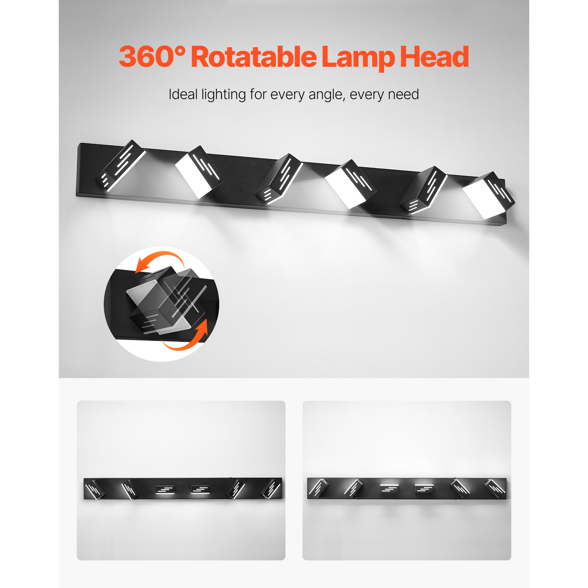 KFFKFF 6-Light LED Vanity Light Fixture, 40.35-Inch, Black Finish Wall Lighting for Bathroom, Bedroom, Living Room, Hallway, Waterproof Design, Cool White 6000K