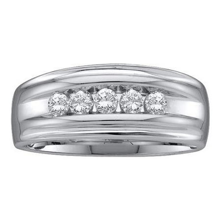10K White Gold 0.50ctw Channel Set Diamond Mens 5 Stone Engagement Band Ring