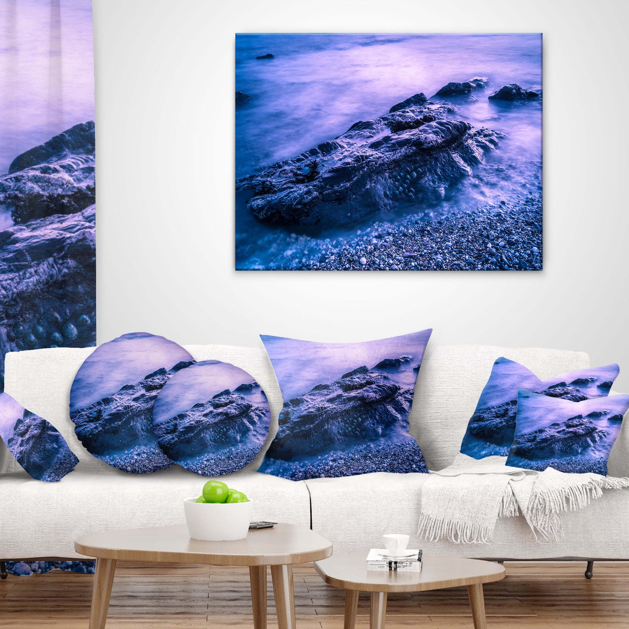 Designart Blue Slow Motion Sea Waves - Modern Seascape Throw Pillow - 16x16