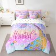 thumbnail image 2 of YST Mermaid Tail 7-Piece Rainbow Bedding Set, Full Size – Glitter Princess Sheet Set, Kawaii Reversible Stars, Polyester, 2 of 5
