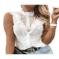 thumbnail image 1 of Women Sleeveless Top Blouse Dot Ruffle Hem Button Chest Blouse, 1 of 6