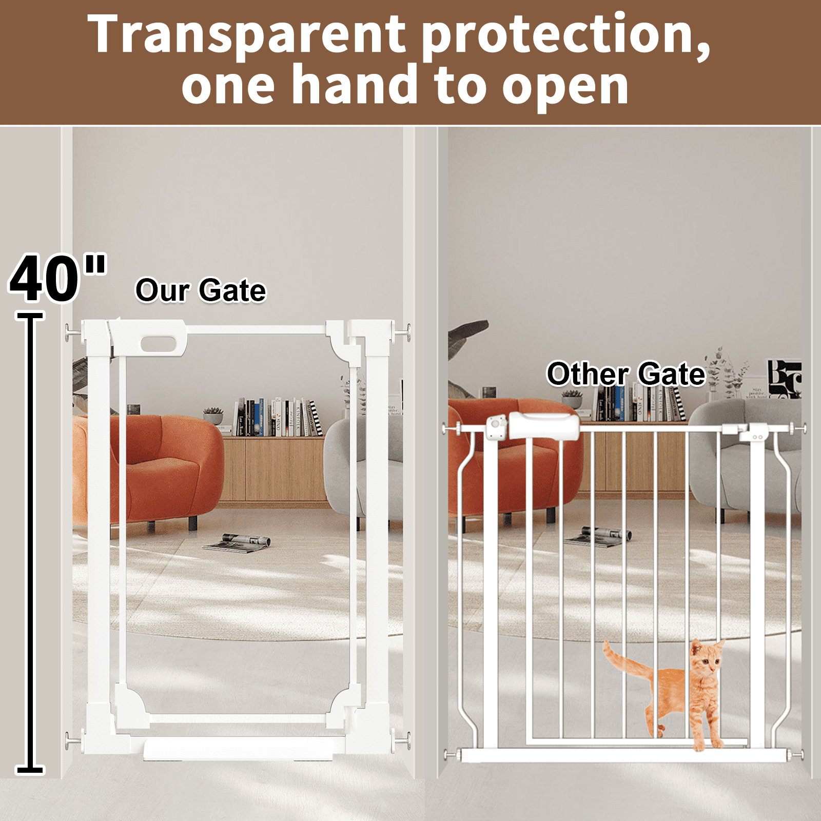 Fairy Baby Tall Clear Baby Safety Gate with Wall Protectors 29-38 in Wide Pressure Mounted Gates White