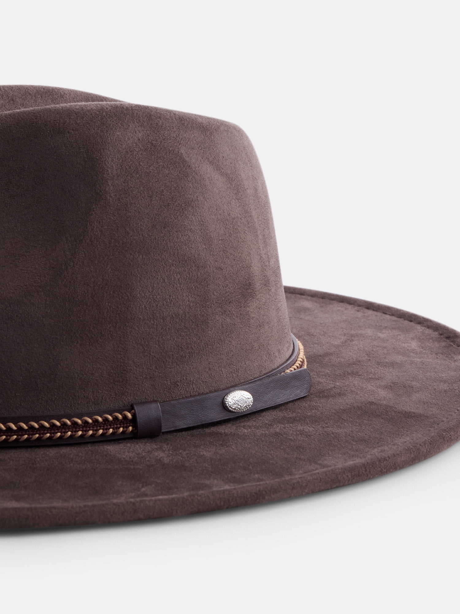 Scenario Women's Faux Suede Fedora with Whipstitch Trim, Mushroom