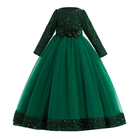 

Christmas Party Dress Winter Outfits for Girl Kids Long Sleeve Print Tulle Embroidery Lace Ruffles Party Evening Dress Wedding Dress Princess Dress(Size:6-7 Years)