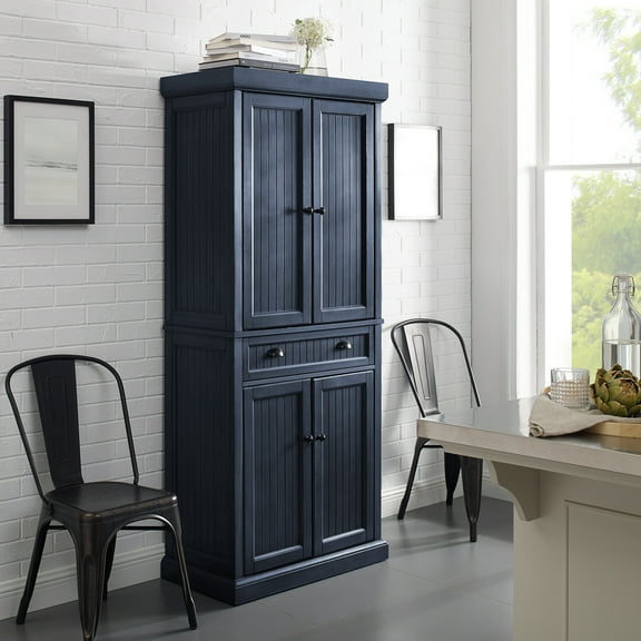 Kitchen Pantry Cabinet - 30" Wide Storage - Distressed Navy Finish