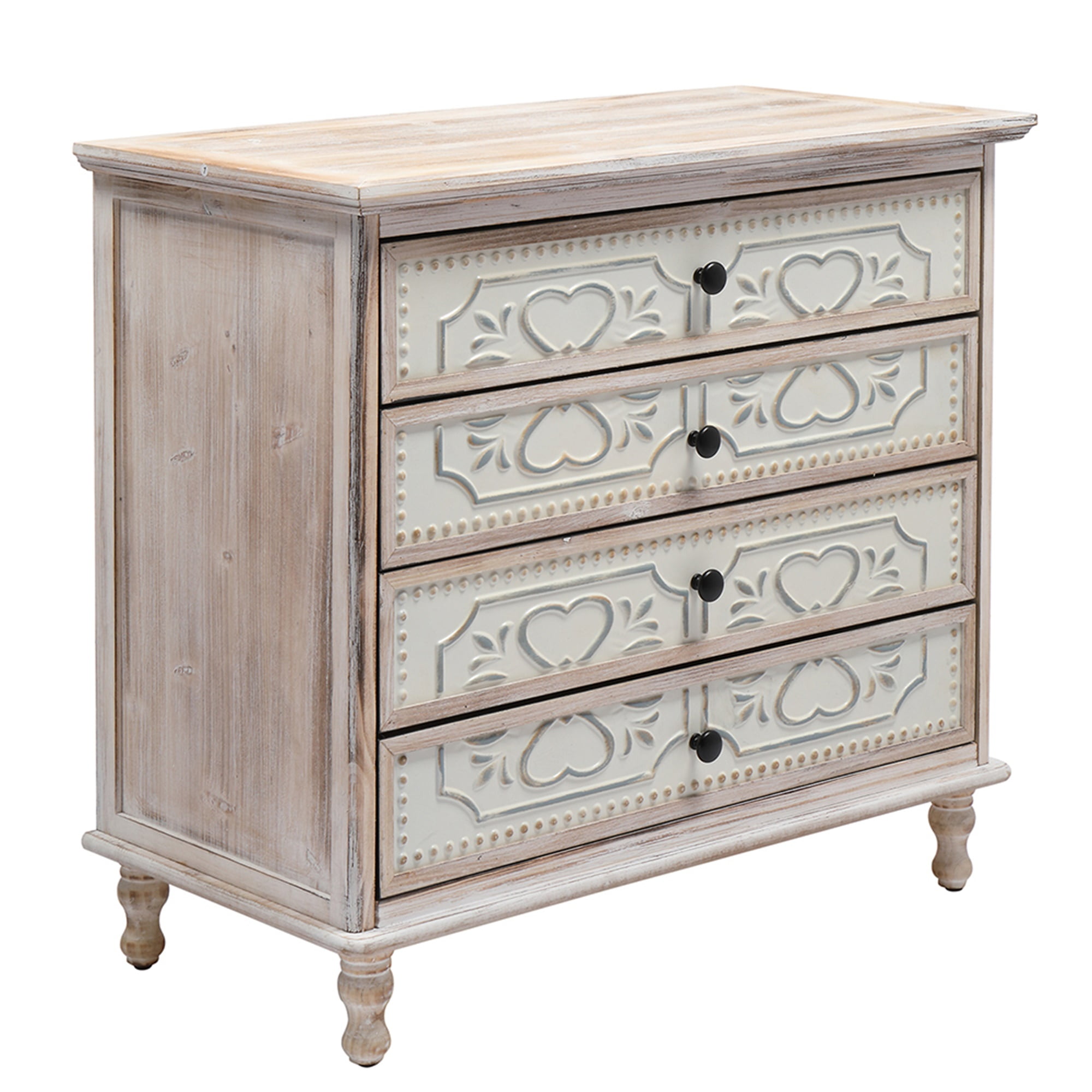 Kadyn Bedroom Dresser, 4 Drawer Chest of Drawers, White Washed Dresser Chest with 4 Storage Drawers for Nursery, Hallway, Living Room, Closet