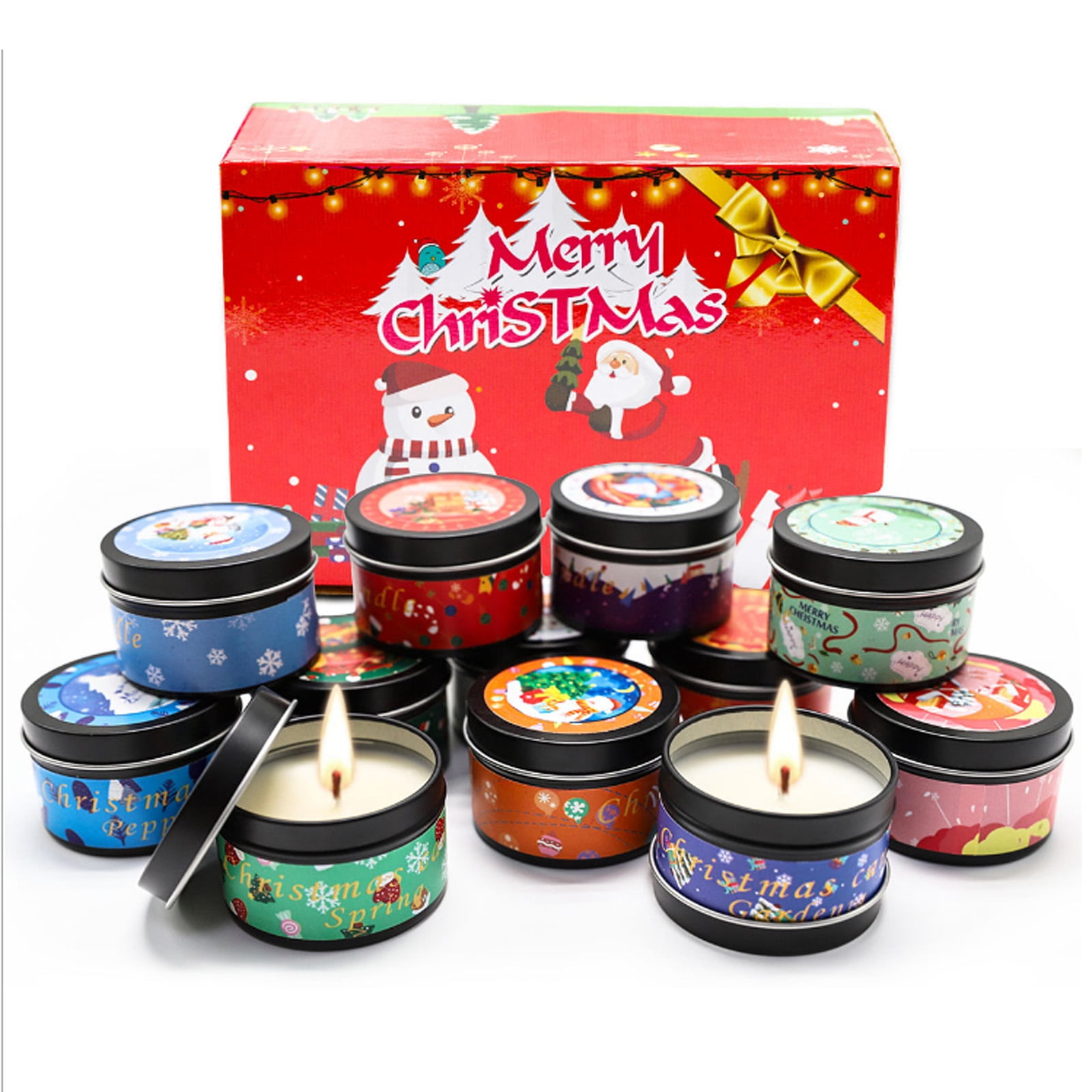 Gecheer Christmas Scented Candles Gift Set Natural Soy Wax Candles 12