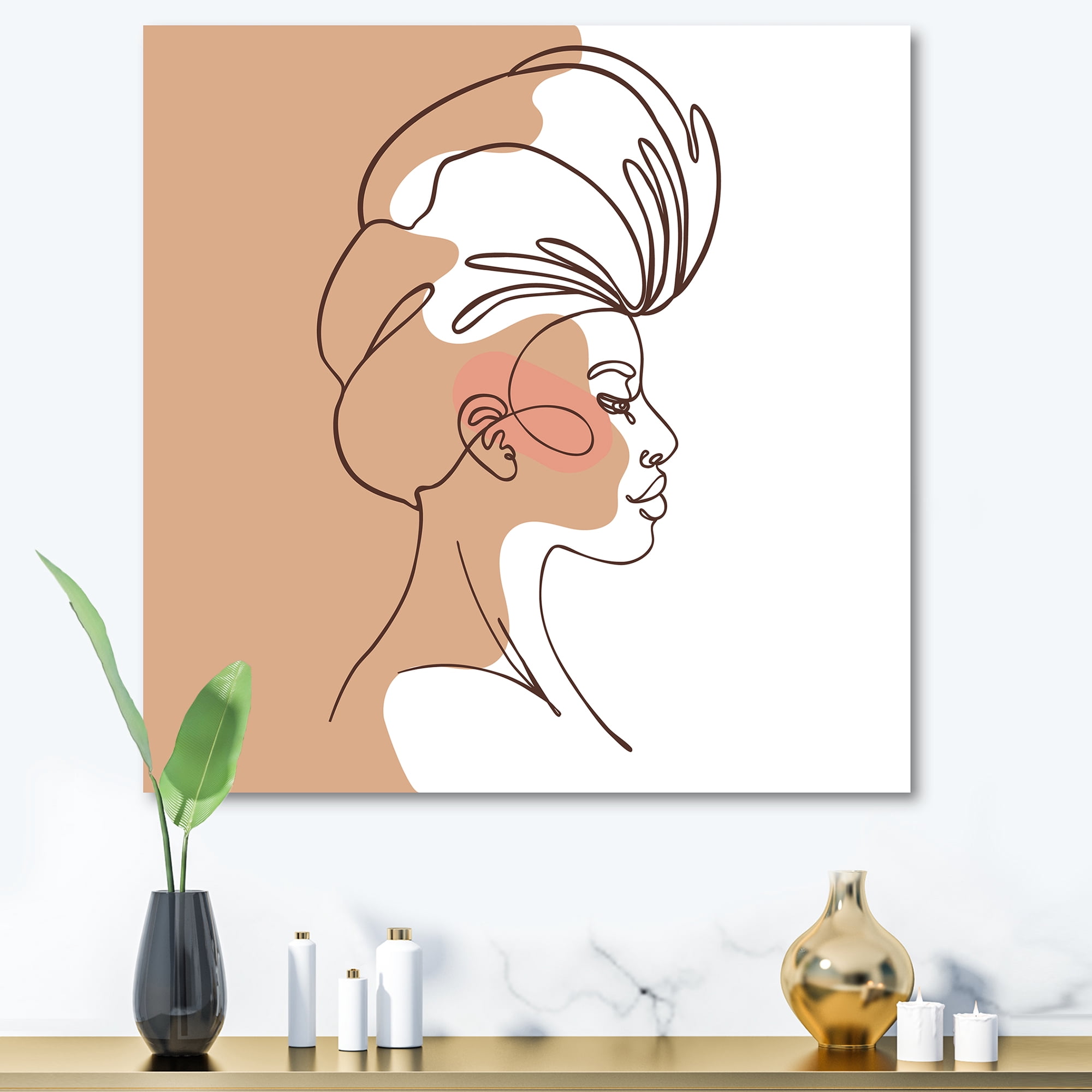 Designart ' One Line Portrait of Afro American Woman II ' Modern Canvas Wall Art Print