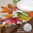 thumbnail image 3 of Orange Pumpkins Round Tablecloth, Fitted Table Cover with Elastic for 55"-60" Round Tables, Farmhouse Botanical Leaves Rustic Vintage Table Cloth Outdoor Indoor Dinning Party Waterproof Tablecloths, 3 of 7
