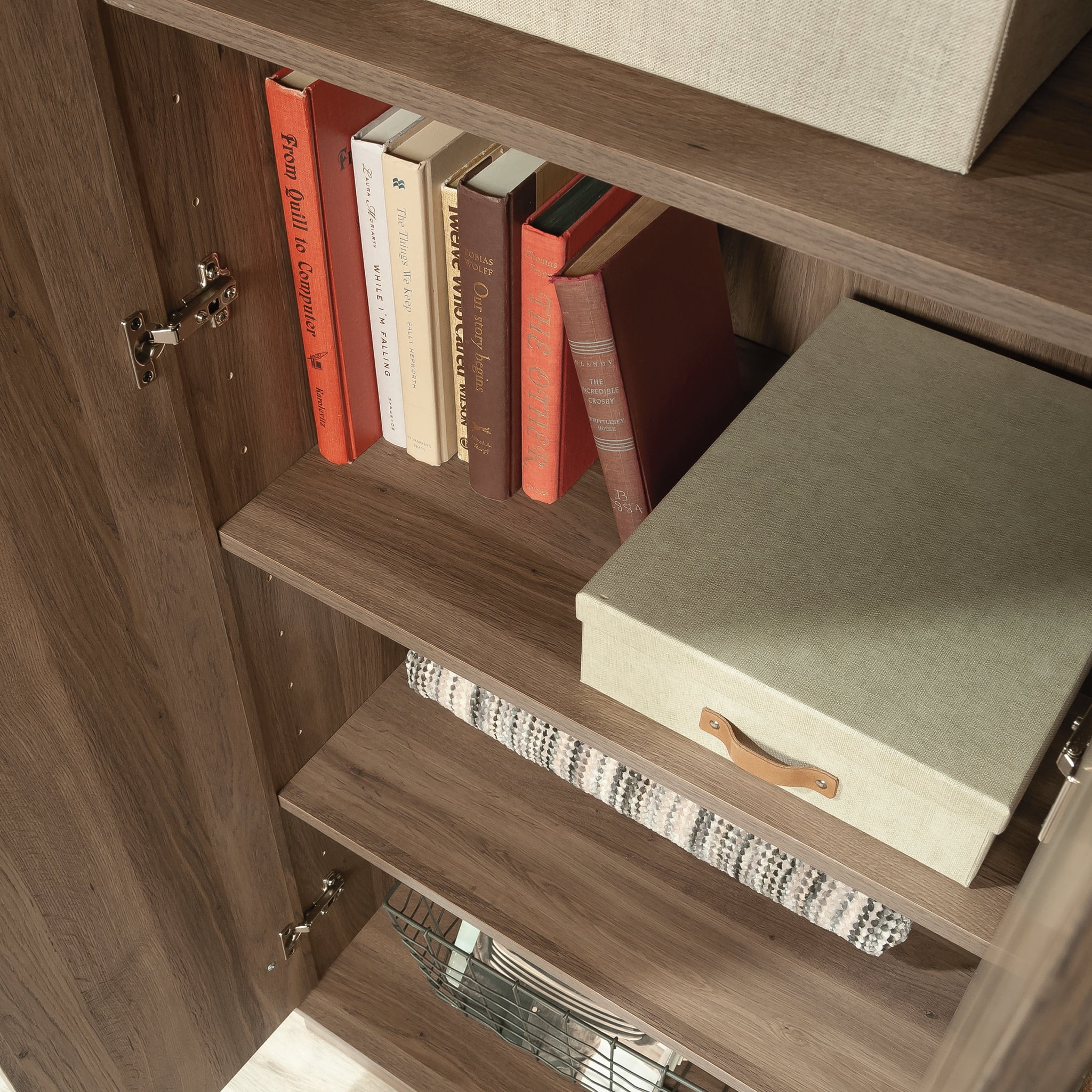 Sauder HomePlus 2-Barn Door Narrow Storage Cabinet, Salt Oak Finish