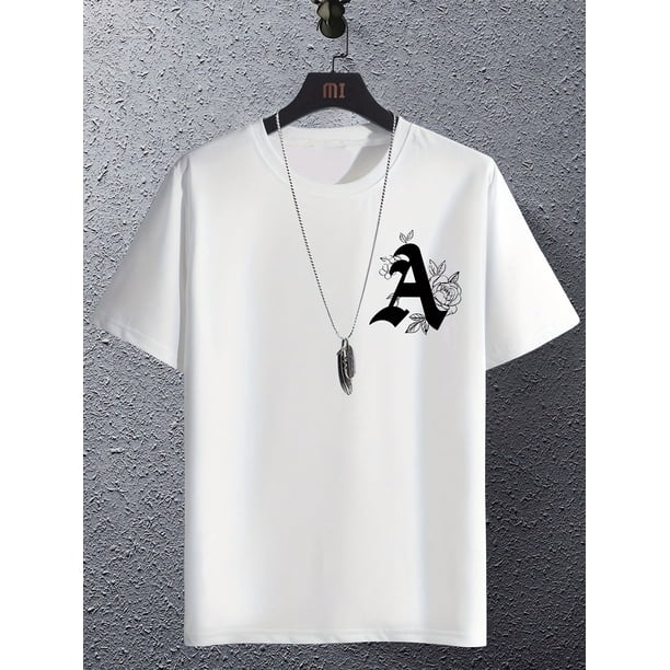 Camiseta deportiva informal para niño | Moda juvenil | Cuello redondo, manga corta | Mezcla de algodón y elastano | Diseño geométrico "A" con motivo floral | Lavable a máquina | Ideal para primavera