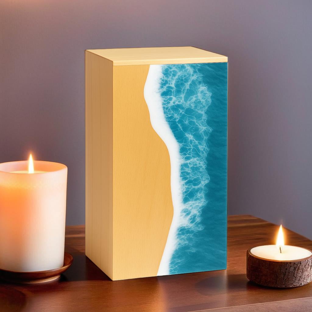 Wooden Urns for Human Ashes Adult Cremation Urns for Human Ashes Ocean Wave Design Wooden Urn Box Memorial Cremation Urn Box for Human & Pet Ashes