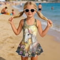 thumbnail image 3 of Uourmeti Girls' Floral Crown White Horse Print Skirted One-Piece Swimsuit - Soft Stretchy Quick Dry Swim Dress for Beach & Pool Vacation, 3 of 8