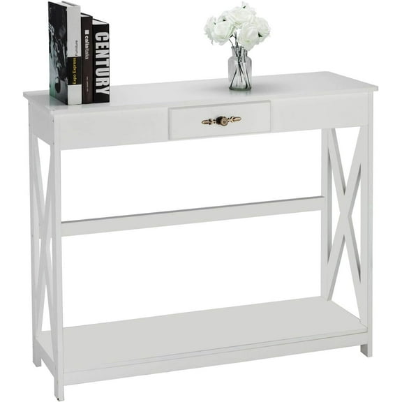 YANG2 White Console Table with Drawer and Shelf, Entryway Table with Storage, Narrow Sofa Table Behind Couch, Entry Table for Living Room, Hallway, Entrance, Foyer, 39.4”W x 11.8”D x 31.7”H