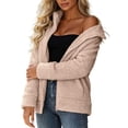 thumbnail image 5 of SZJXBUY Fleece Teddy Jacket Women Lightweight Collared Full Zip Up Jackets Fall Winter Casual Long Sleeve Coats Outerwear with Pockets Khaki,S, 5 of 5