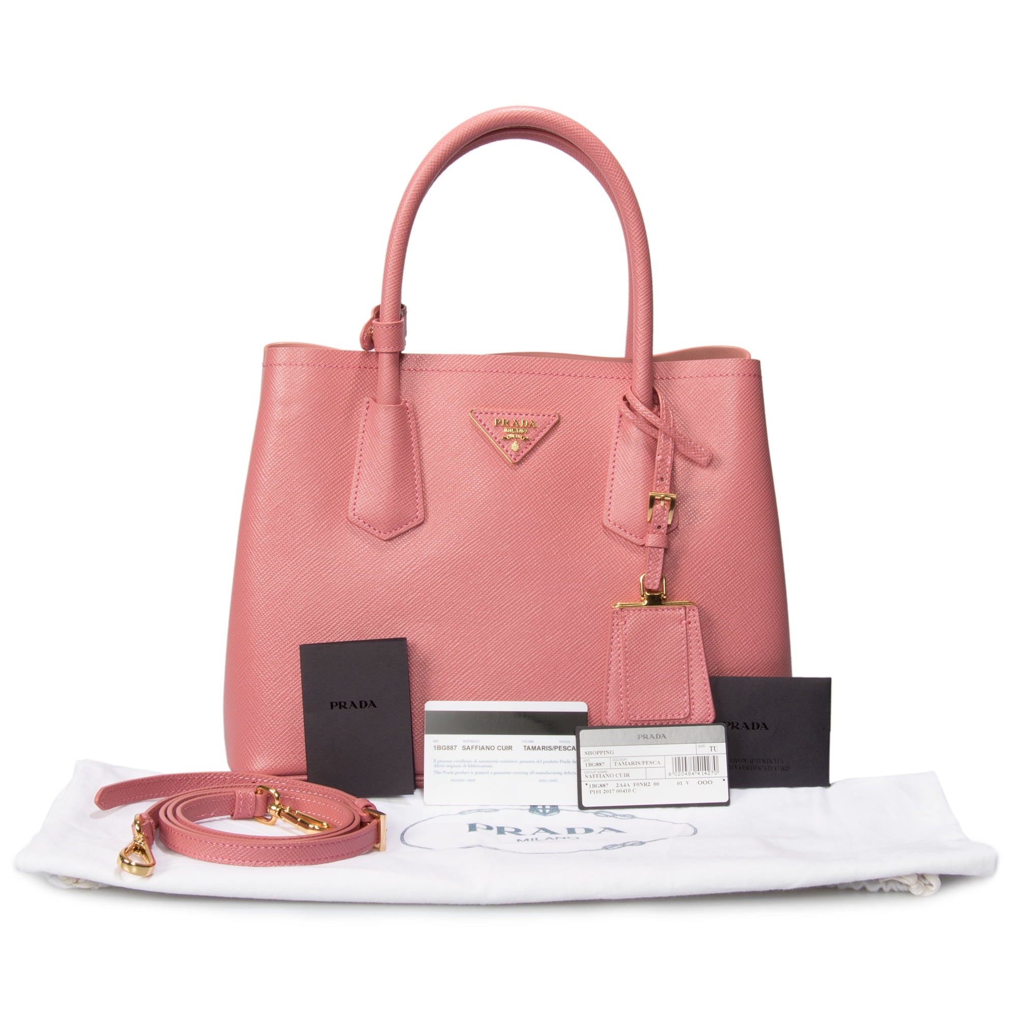 Prada Double Saffiano Leather Tote in Tamaris/Peach 