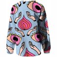 thumbnail image 4 of Pompotops Chandails en Molleton Oversize à Col Rond pour Femmes, Manches Longues, Blouse, T-shirt, 4 of 4