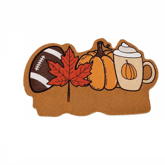 Fall Pumpkin Football Maple Leaf Shaped Doormat Autumn Thanksgiving Welcome Mat Non Slip Coir Front Porch Entryway Indoor Outdoor Home Decor Rug 31.5x19.7 Inch