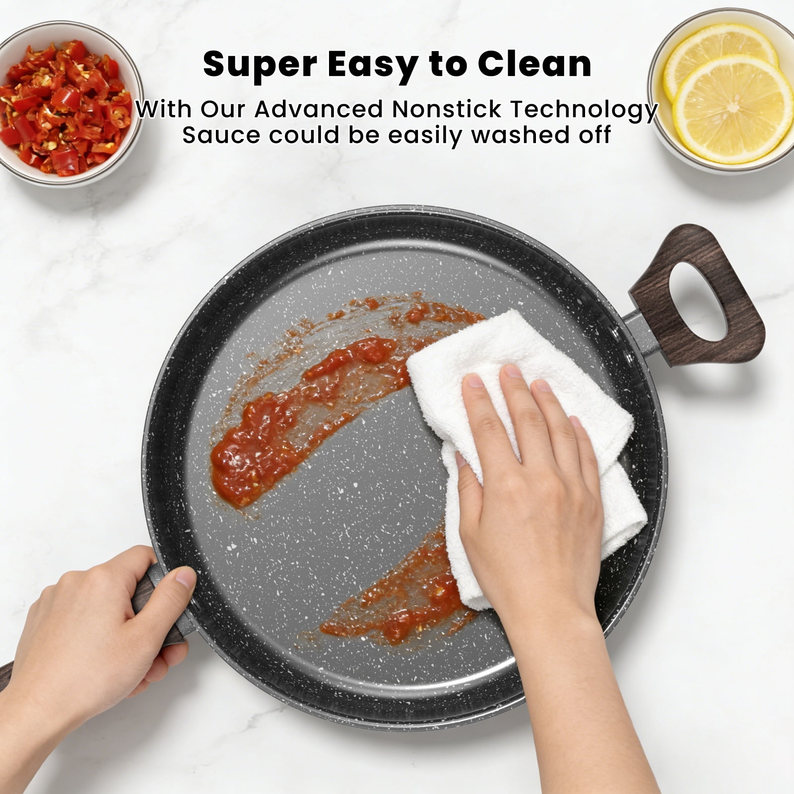 Nonstick Frying Pan Skillet with Lid, 12 Inch Deep Frying Pan, 5 Qt Saute Pan with Bakelite Handle, Kitchen Cooking Pan Skillet, Compatible with All Stovetops (Gas, Electric & Induction)