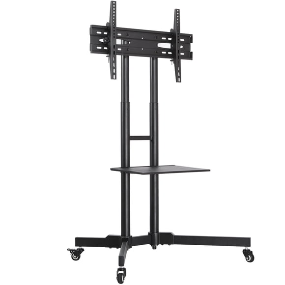 Yaheetech Adjustable Mobile TV Stand Cart with Wheels, Shelf, Cable Management, Black