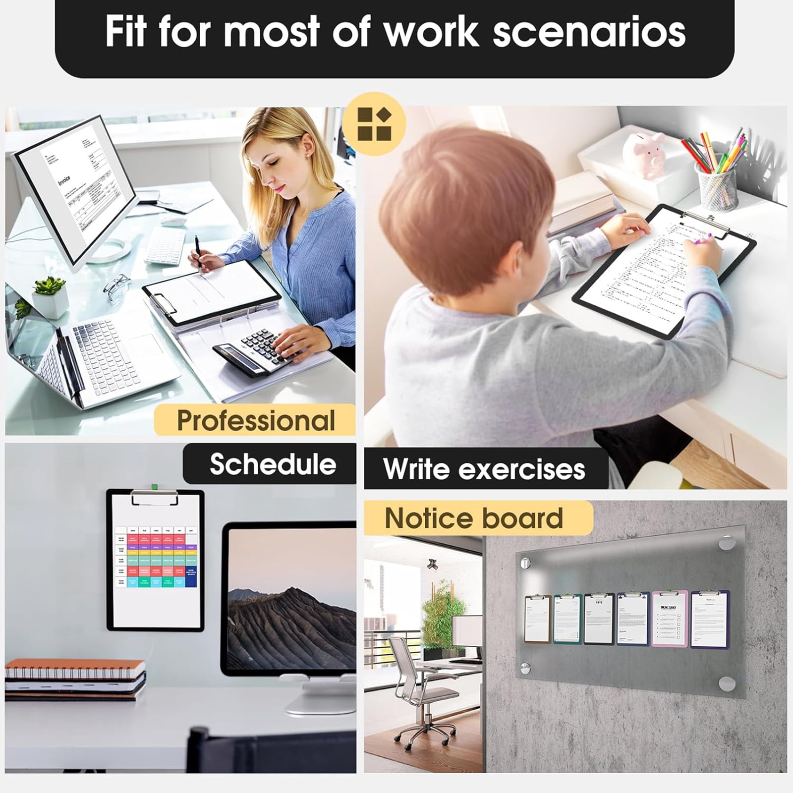 Bxaolu Plastic Clipboards, A4 Black Clip Board 8.5x11 for Men, Woman, Size 9" x 12.5" with Low Profile Clip, Home,Office Supply, Black