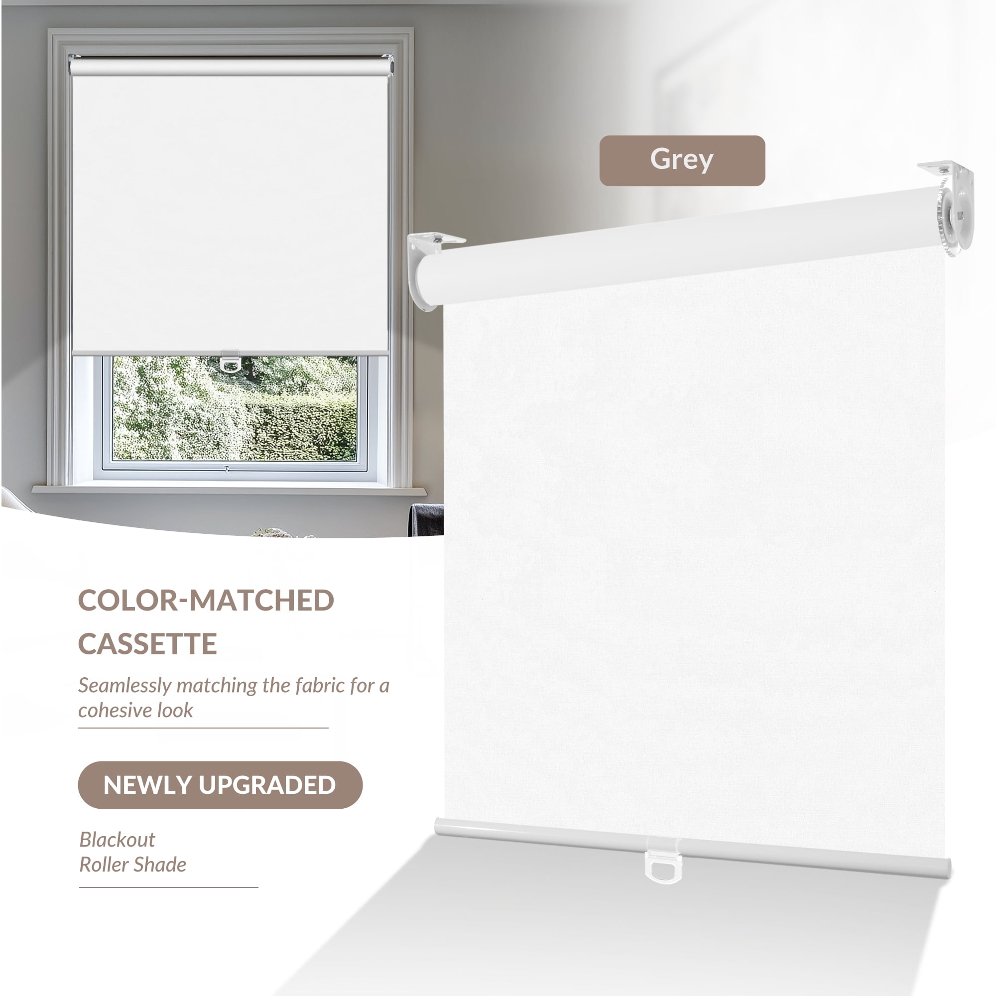 ZimJAHO Cordless Blackout Roller Shades – Room Darkening Window Blinds with Spring System & UV Protection for Home, Blackout-White, 35.5"W x 72"H