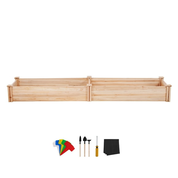 KFFKFF Elevated Garden Bed, Dimensions 7.9 x 2 x 0.8 ft, Wooden Planting Container, Outdoor Grow Boxes with Uncovered Bottom, Suitable for Cultivating Flowers/Vegetables in Garden, Sturdy Burlywood