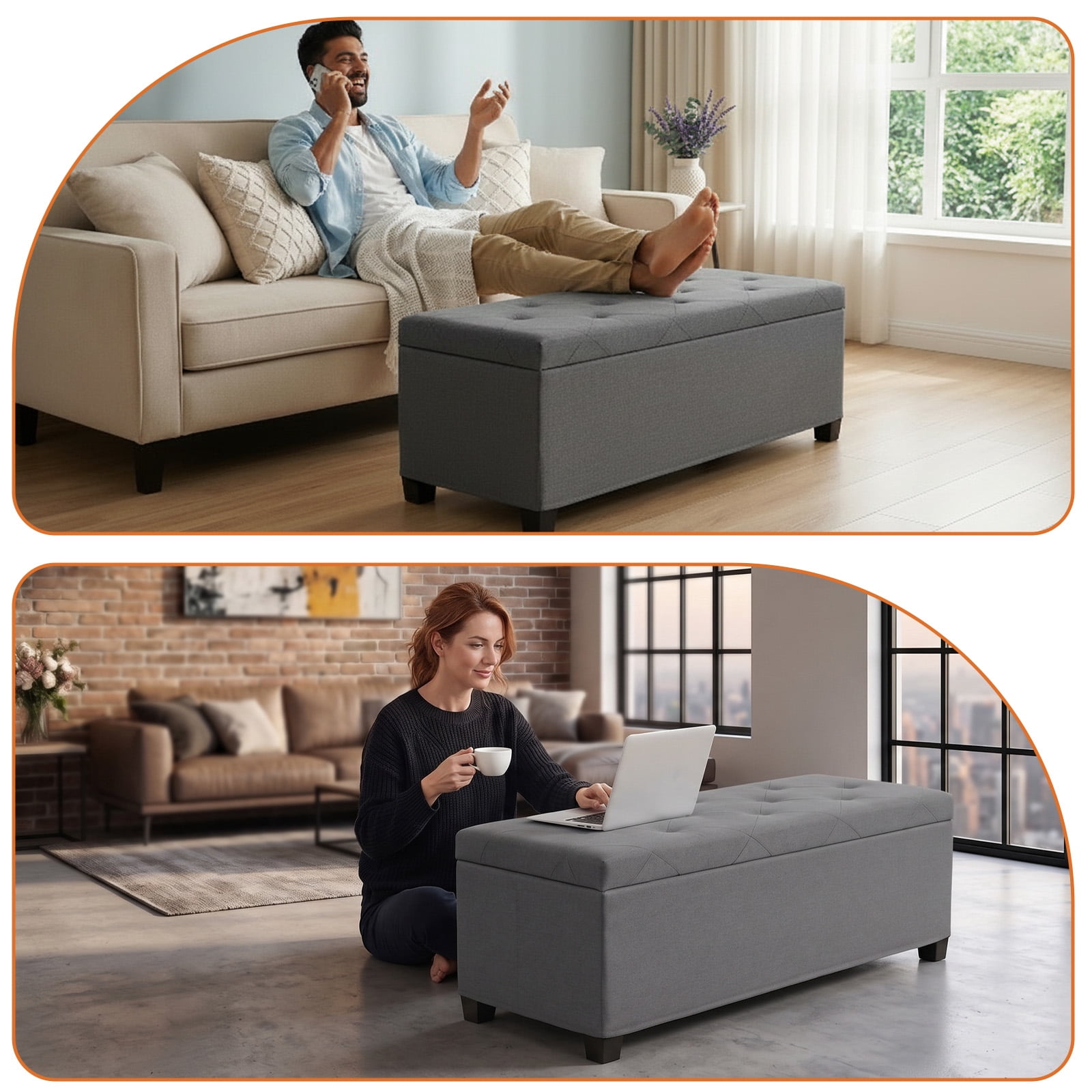 CONCETTA Versatile Storage Ottoman Bench, Tufted Upholstered End of Bed Chest, Foot Rest with Legs, Ample Capacity for Living Room, Entryway, Dark Gray
